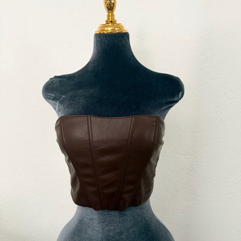 Brown leather like corset top